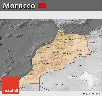Satellite 3D Map of Morocco, desaturated