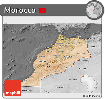 Satellite 3D Map of Morocco, desaturated