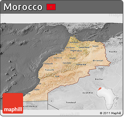 Satellite 3D Map of Morocco, desaturated