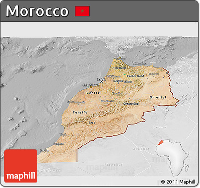 Satellite 3D Map of Morocco, lighten, desaturated