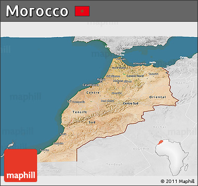 Satellite 3D Map of Morocco, lighten, desaturated, land only