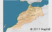 Satellite 3D Map of Morocco, lighten, desaturated, land only