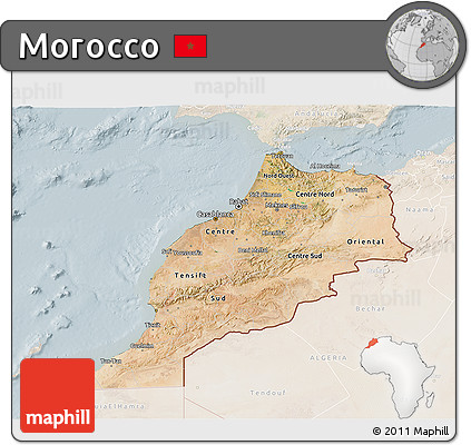 Satellite 3D Map of Morocco, lighten