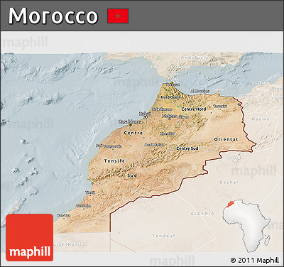 Satellite 3D Map of Morocco, lighten