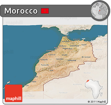 Satellite 3D Map of Morocco, lighten, land only