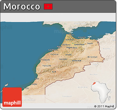 Satellite 3D Map of Morocco, lighten, land only