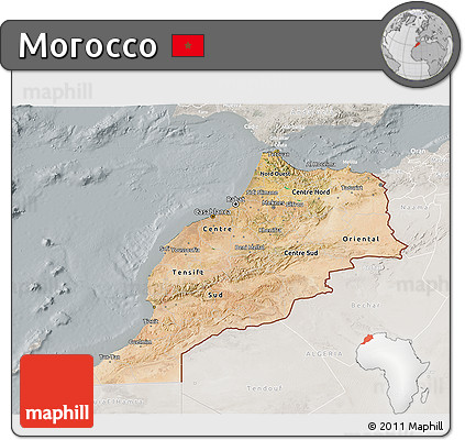 Satellite 3D Map of Morocco, lighten, semi-desaturated