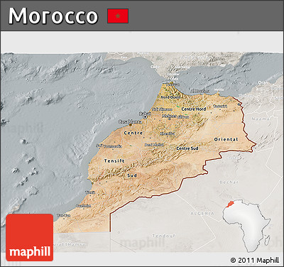 Satellite 3D Map of Morocco, lighten, semi-desaturated