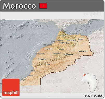 Satellite 3D Map of Morocco, lighten, semi-desaturated