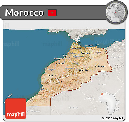 Satellite 3D Map of Morocco, lighten, semi-desaturated, land only