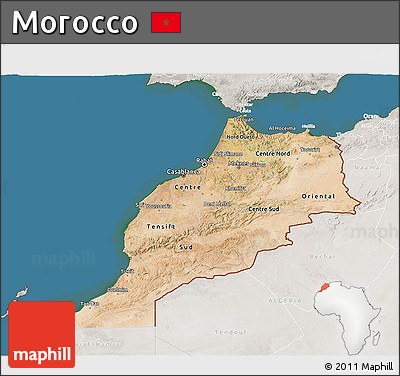 Satellite 3D Map of Morocco, lighten, semi-desaturated, land only