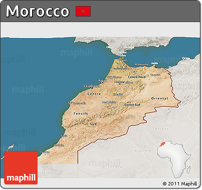 Satellite 3D Map of Morocco, lighten, semi-desaturated, land only
