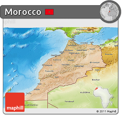 Satellite 3D Map of Morocco, physical outside