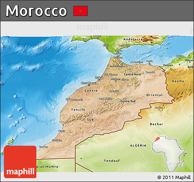 Satellite 3D Map of Morocco, physical outside
