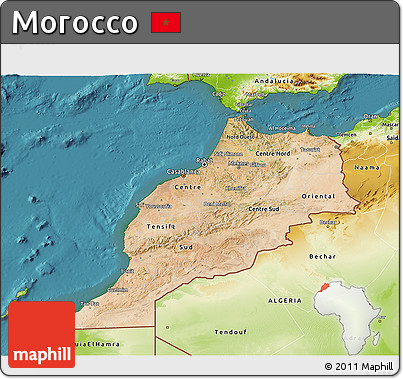 Satellite 3D Map of Morocco, physical outside, satellite sea