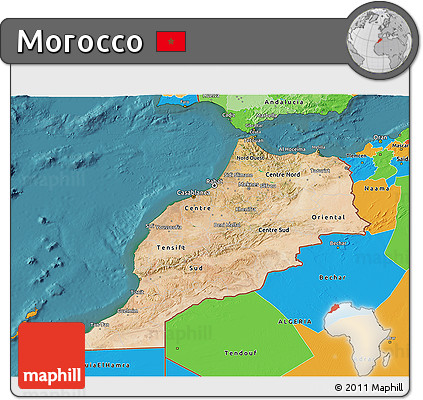 Satellite 3D Map of Morocco, political outside, satellite sea