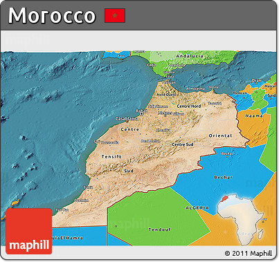 Satellite 3D Map of Morocco, political outside, satellite sea