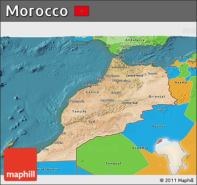 Satellite 3D Map of Morocco, political outside, satellite sea