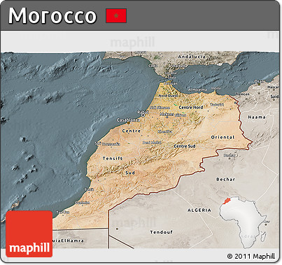 Satellite 3D Map of Morocco, semi-desaturated