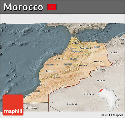 Satellite 3D Map of Morocco, semi-desaturated
