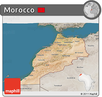 Satellite 3D Map of Morocco, semi-desaturated, land only
