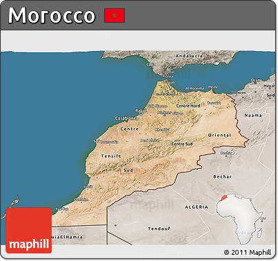 Satellite 3D Map of Morocco, semi-desaturated, land only