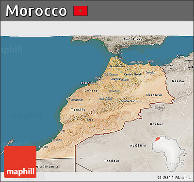 Satellite 3D Map of Morocco, semi-desaturated, land only