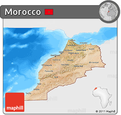 Satellite 3D Map of Morocco, single color outside, bathymetry sea