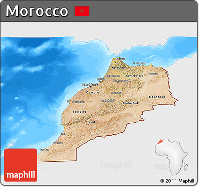 Satellite 3D Map of Morocco, single color outside, bathymetry sea