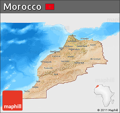 Satellite 3D Map of Morocco, single color outside, bathymetry sea