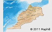 Satellite 3D Map of Morocco, single color outside, bathymetry sea, shaded relief sea