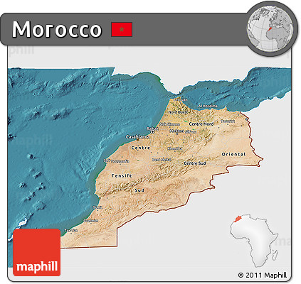Satellite 3D Map of Morocco, single color outside