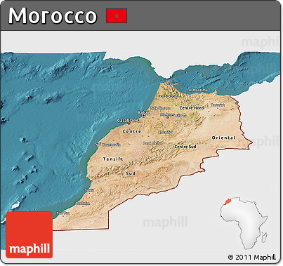 Satellite 3D Map of Morocco, single color outside