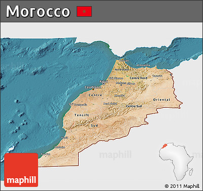 Satellite 3D Map of Morocco, single color outside