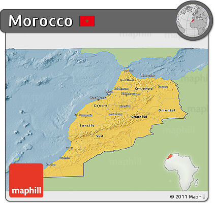 Savanna Style 3D Map of Morocco, single color outside