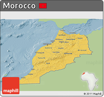 Savanna Style 3D Map of Morocco, single color outside