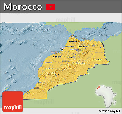 Savanna Style 3D Map of Morocco, single color outside