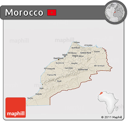 Shaded Relief 3D Map of Morocco, cropped outside