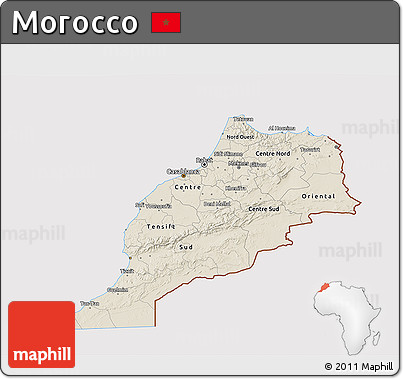 Shaded Relief 3D Map of Morocco, cropped outside