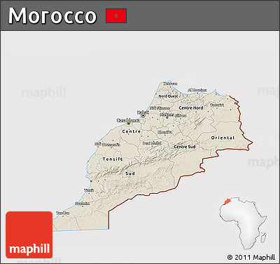 Shaded Relief 3D Map of Morocco, cropped outside