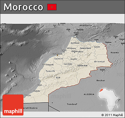 Shaded Relief 3D Map of Morocco, darken, desaturated