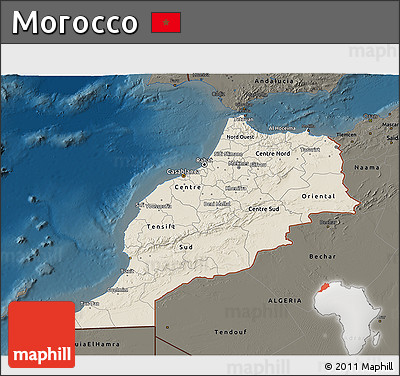 Shaded Relief 3D Map of Morocco, darken