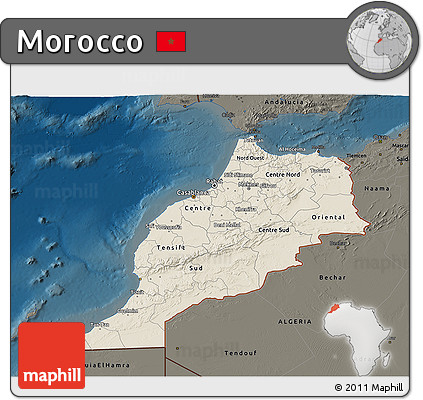 Shaded Relief 3D Map of Morocco, darken