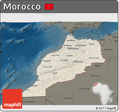 Shaded Relief 3D Map of Morocco, darken