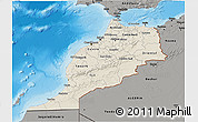 Shaded Relief 3D Map of Morocco, darken, semi-desaturated, land only
