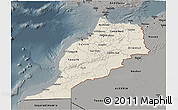 Shaded Relief 3D Map of Morocco, darken, semi-desaturated