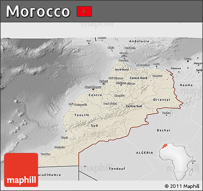 Shaded Relief 3D Map of Morocco, desaturated