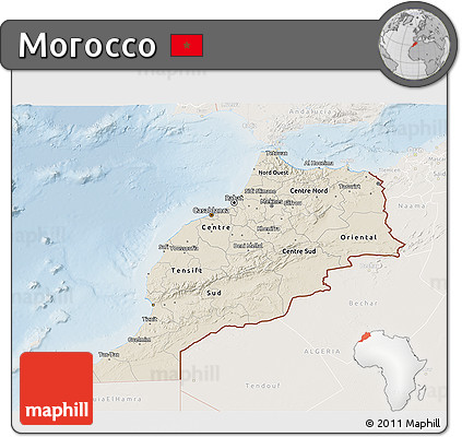 Shaded Relief 3D Map of Morocco, lighten