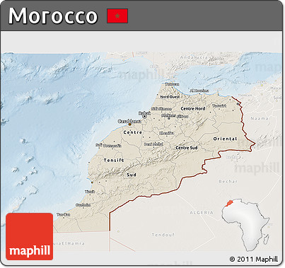Shaded Relief 3D Map of Morocco, lighten
