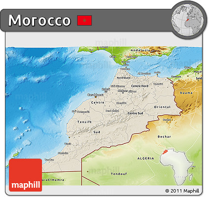 Shaded Relief 3D Map of Morocco, physical outside